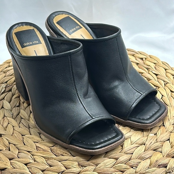 Dolce Vita Shoes - Dolce Vita Genuine Leather Block Heeled Peep Toe Slip On Mules Size 6.5
